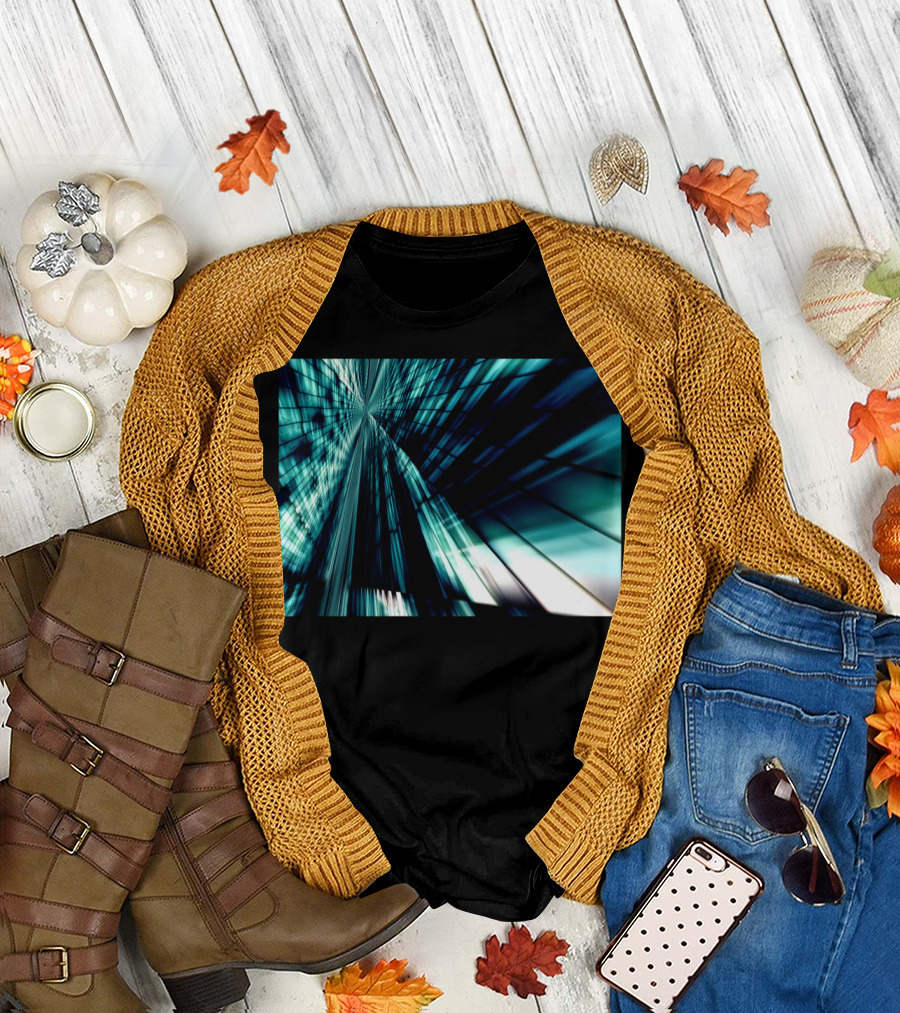 The Mirror Of The Soul Abstract Blue Symmetrical Light Paths T-Shirt