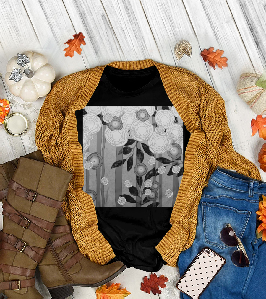 Black And White Blooming Flower T-Shirt