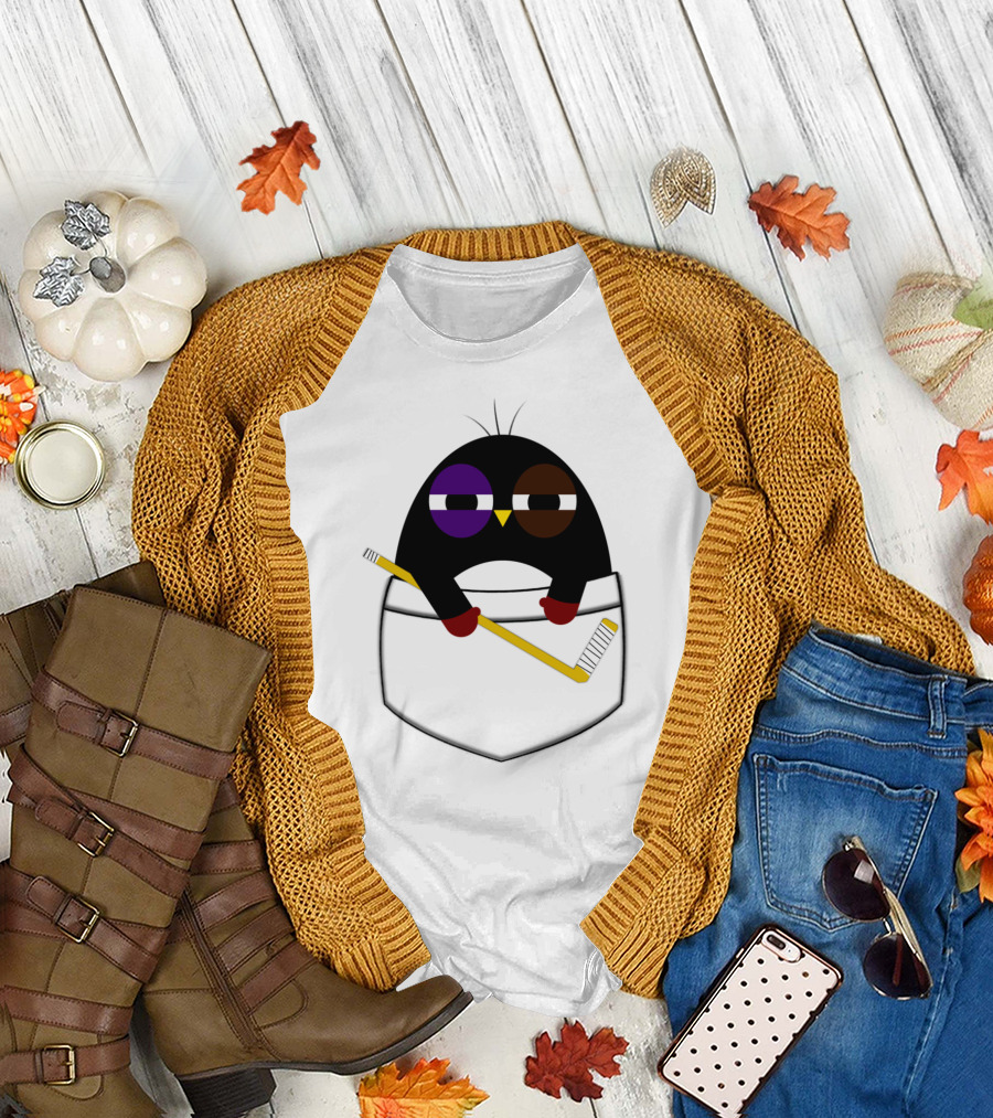 Pocket Hockey Penguin with Stick Playful T-Shirt