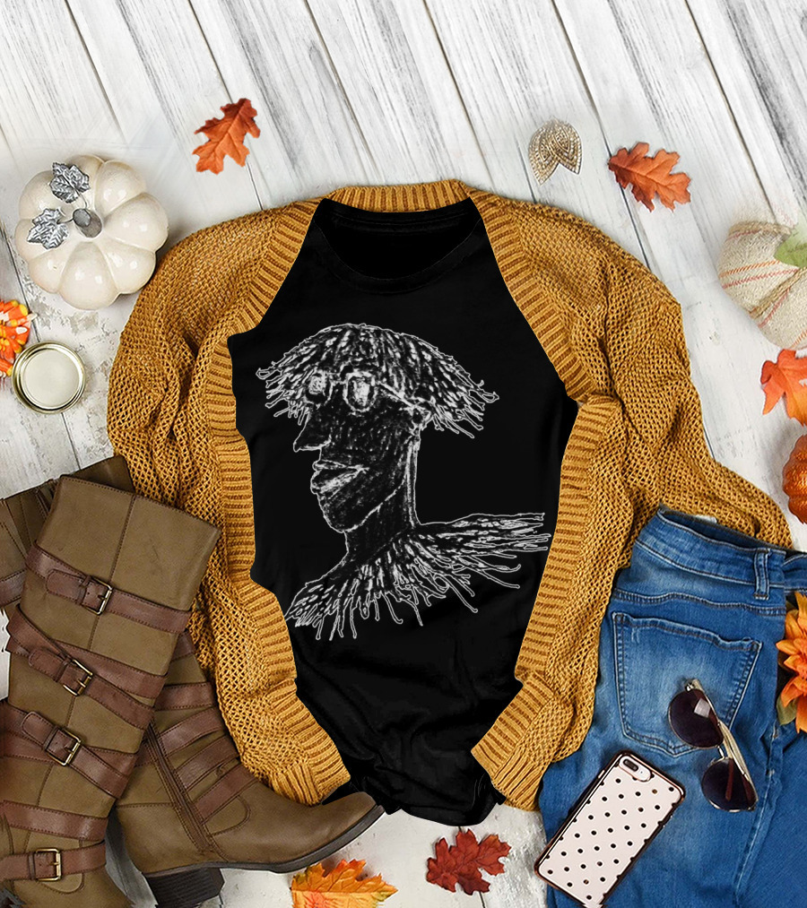 Cool Long Hair Young Man With Glasses Sketchy T-Shirt