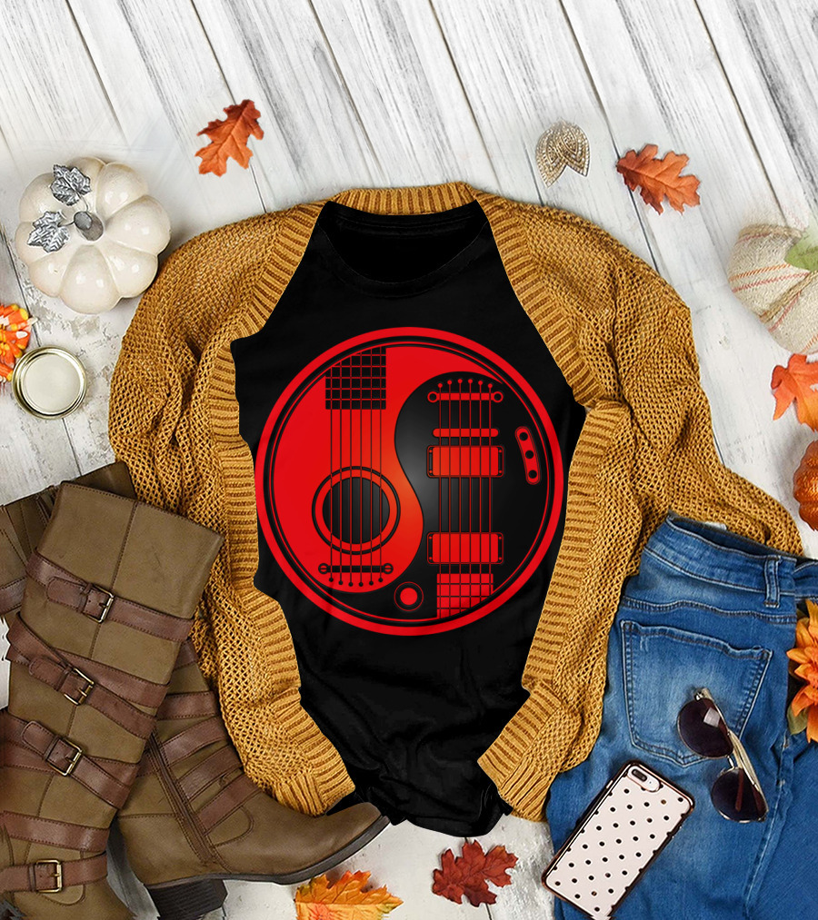 Red And Black Yin Yang Acoustic Electric Guitars T-Shirt