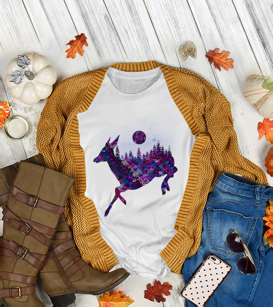 Joys Of Freedom Mosaic Deer with Cosmic Moon T-Shirt