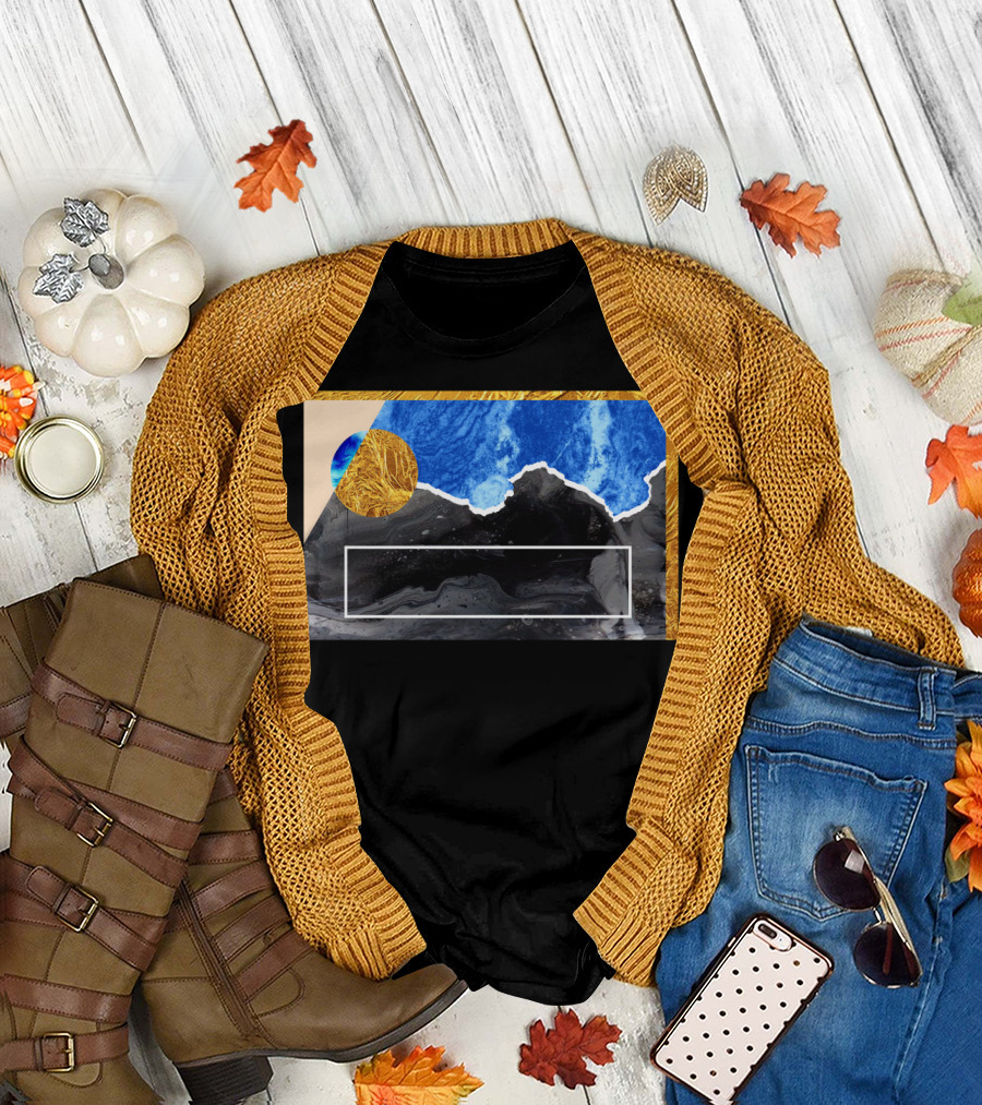Global Warming Abstract Earth Elements Blue Gold Marble Effect T-Shirt