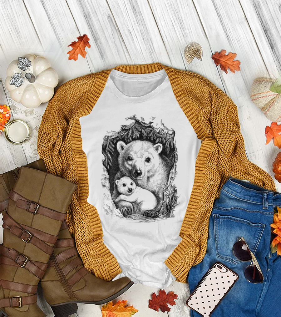 Polar Bear Family in Cozy Den T-Shirt