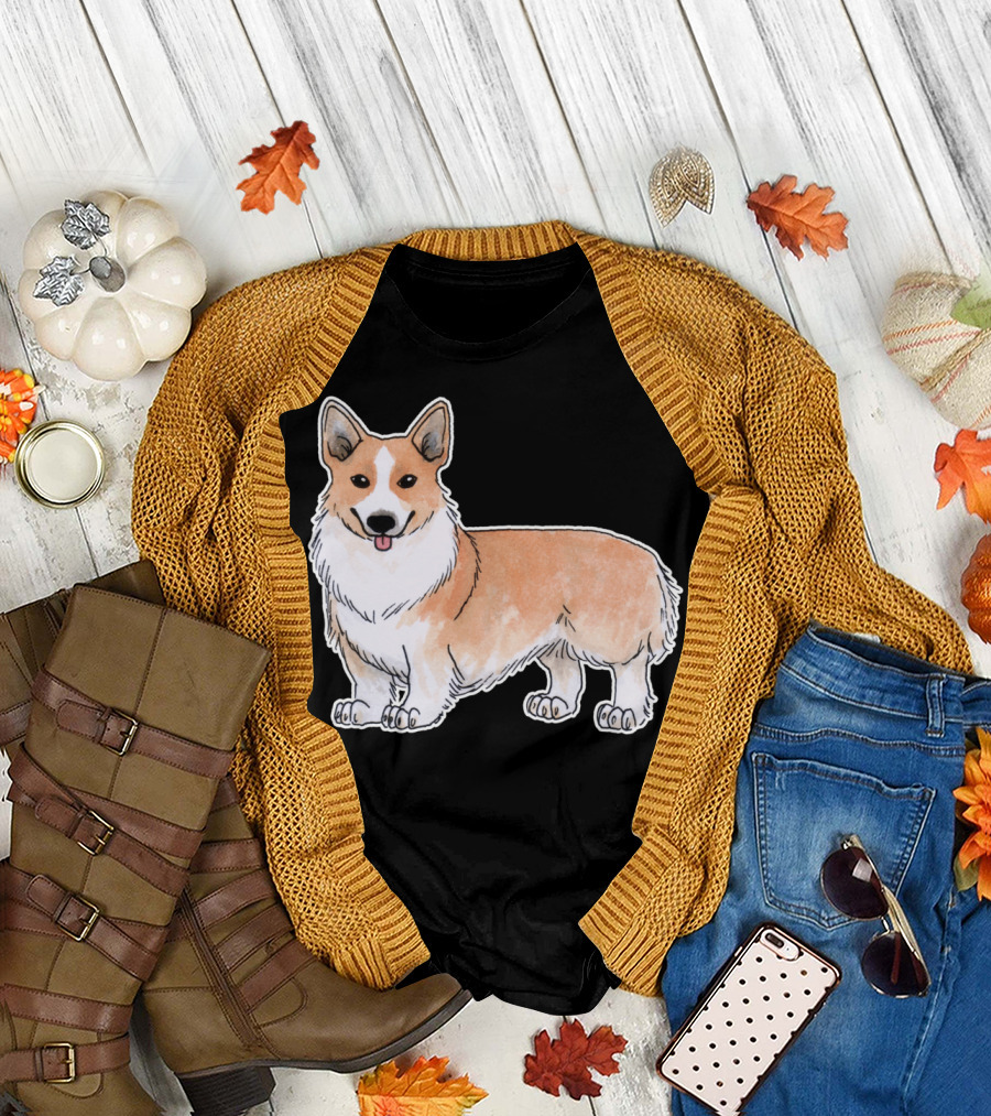 Corgi Dog Illustration with Cartoon Style Drawing T-Shirt