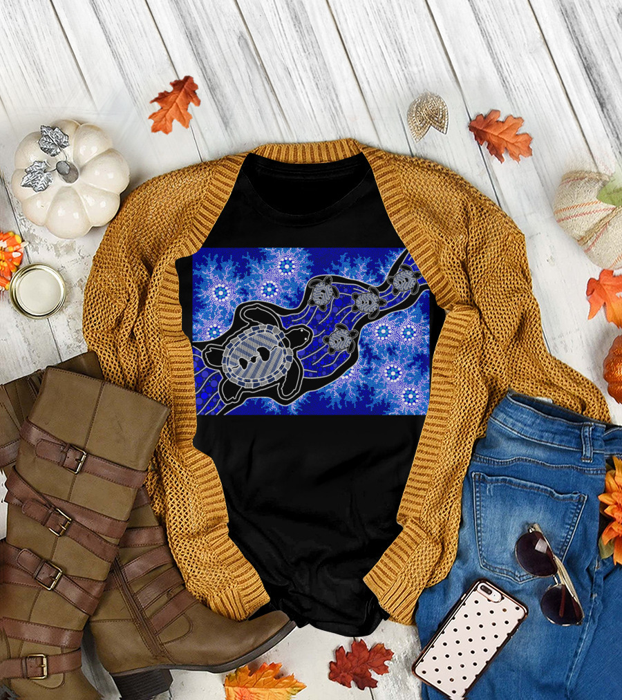 Authentic Aboriginal Art Baby Sea Turtle Dreaming Ocean Journey T-Shirt