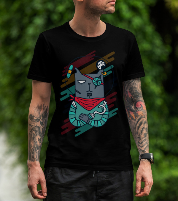 Space Pirate Cat With Eye Patch And Hook Hand T-Shirt