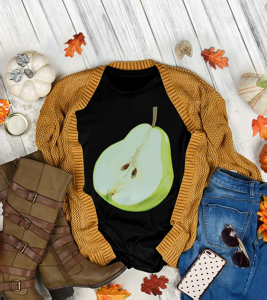 Green Pear Halved Slice Fruit T-Shirt