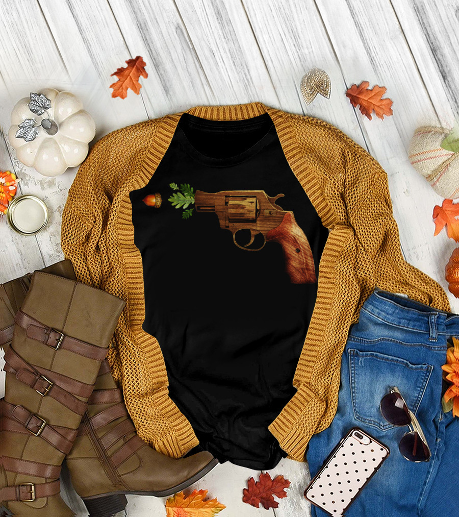 Fighting Back Nature Acorn Leaf Revolver T-Shirt