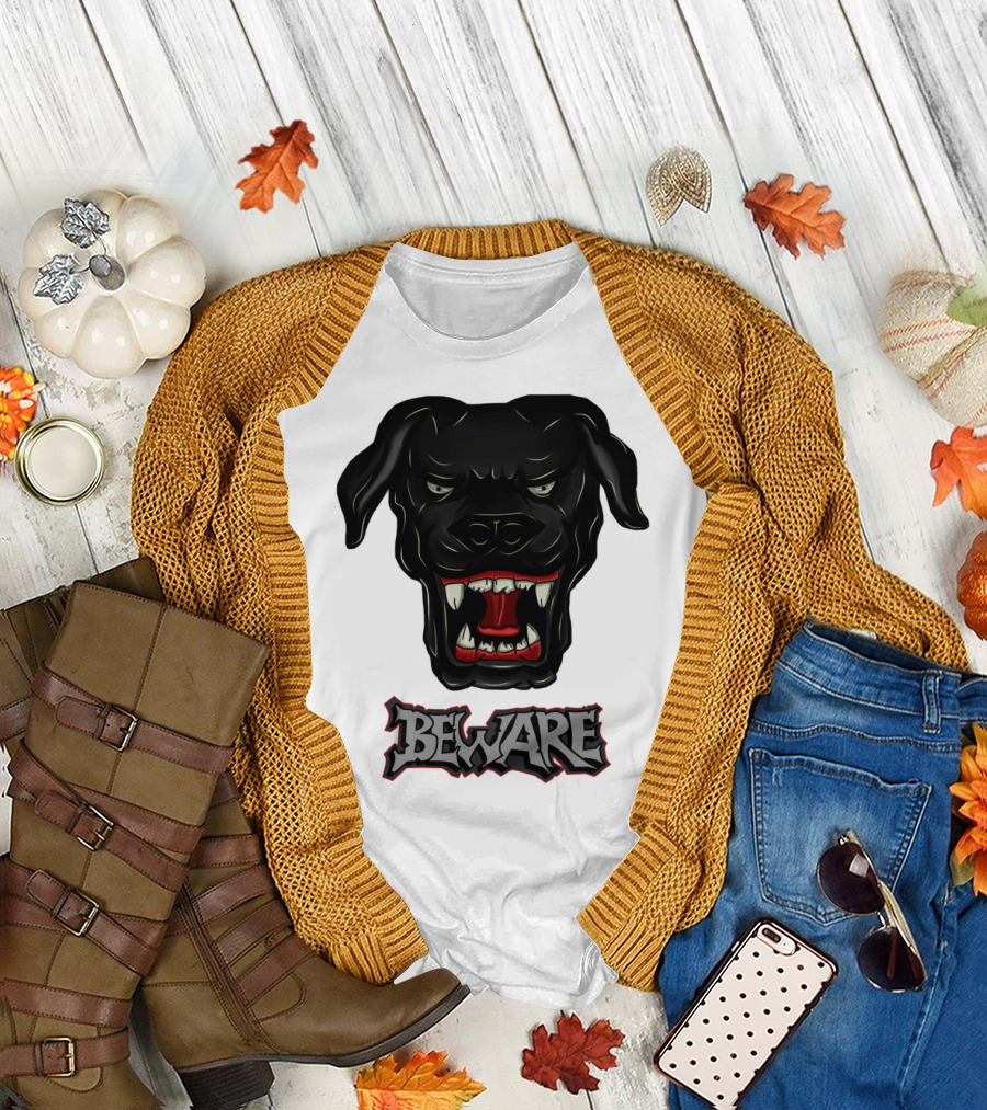 BEWARE Angry Dog Face T-Shirt
