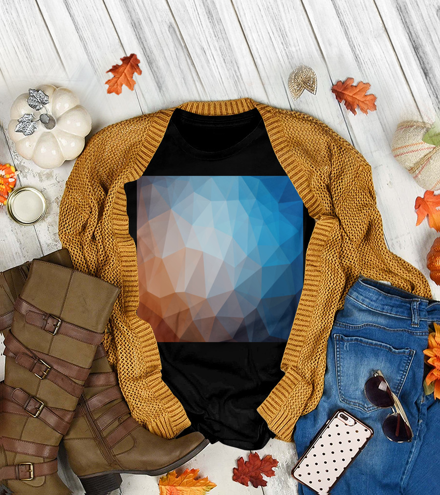 Polygon Geometric Abstract Blue Orange T-Shirt