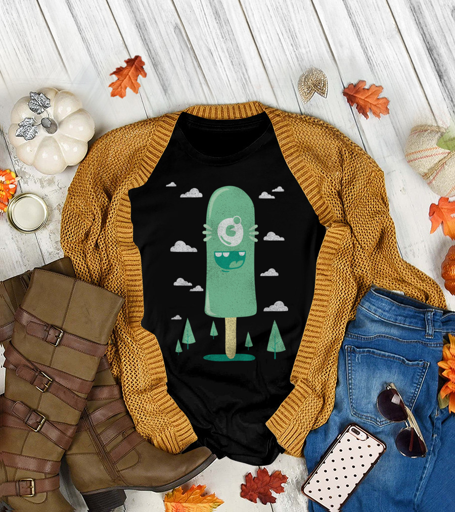 Clopsicle Cyclops Ice Pop With Clouds and Trees T-Shirt
