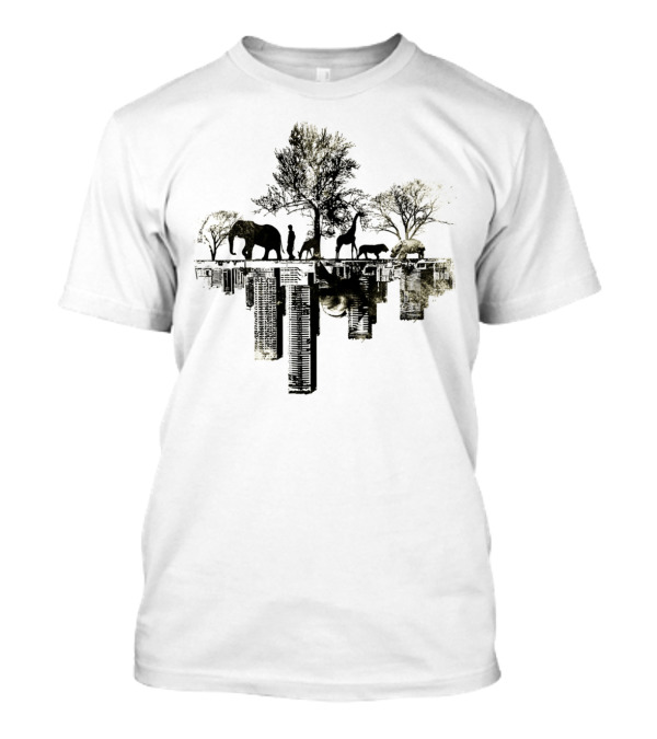 Duality Wildlife And Urban Reflection Trees Animals Skyscrapers T-Shirt