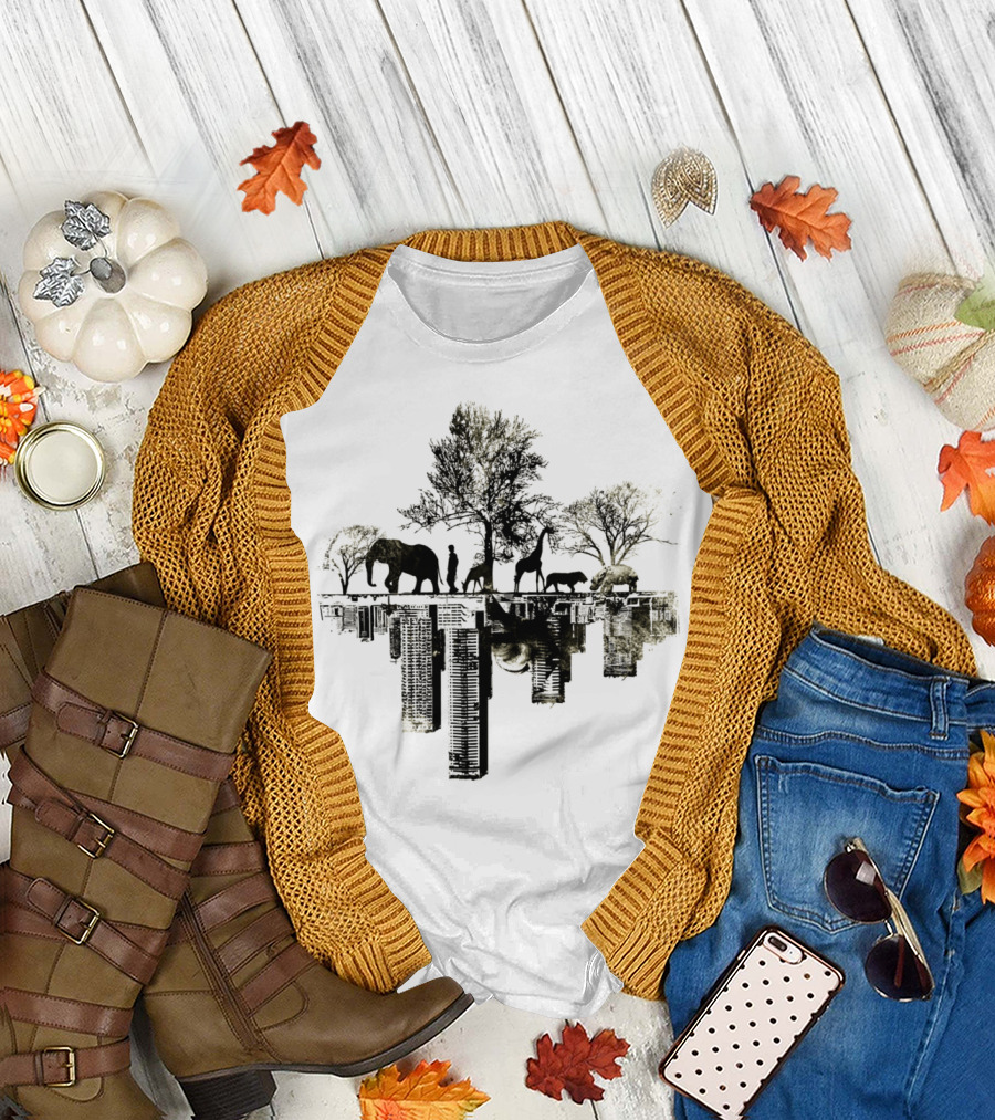 Duality Wildlife and Urban Reflection Trees Animals Skyscrapers T-Shirt