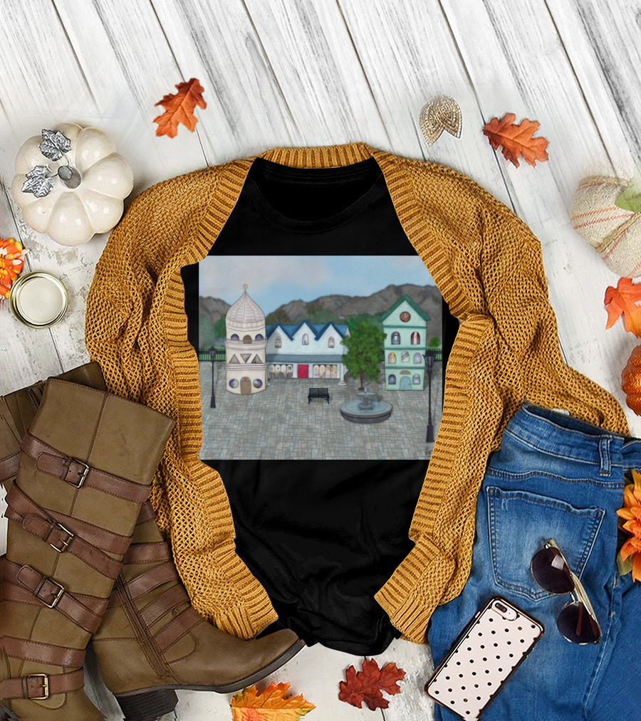 Figures From A Dresden Past Imagined with Historic Architecture Elements and Scenic Town Square T-Shirt