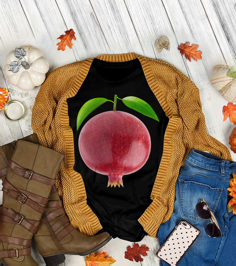 Pomegranate Sti Whole Red Fruit with Green Leaves T-Shirt