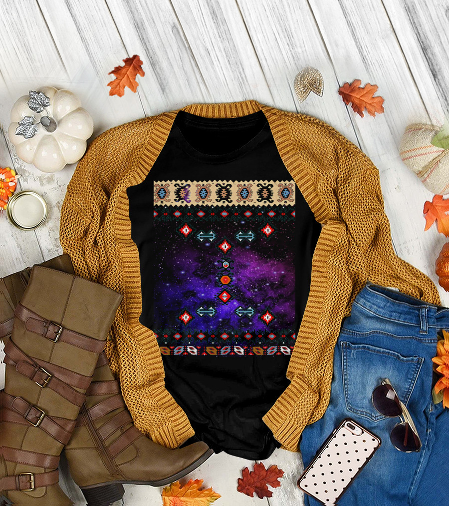 Serbian Folk Motifs with Cosmic Galaxy T-Shirt