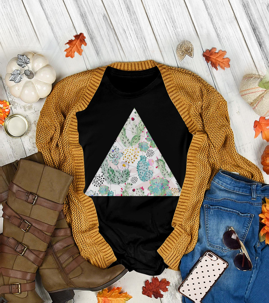 Modern Triangles Hand Painted Cactus T-Shirt