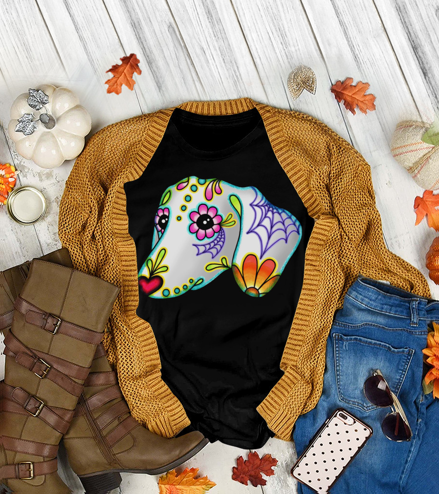Dachshund Day Of The Dead Sugar Skull Floral T-Shirt