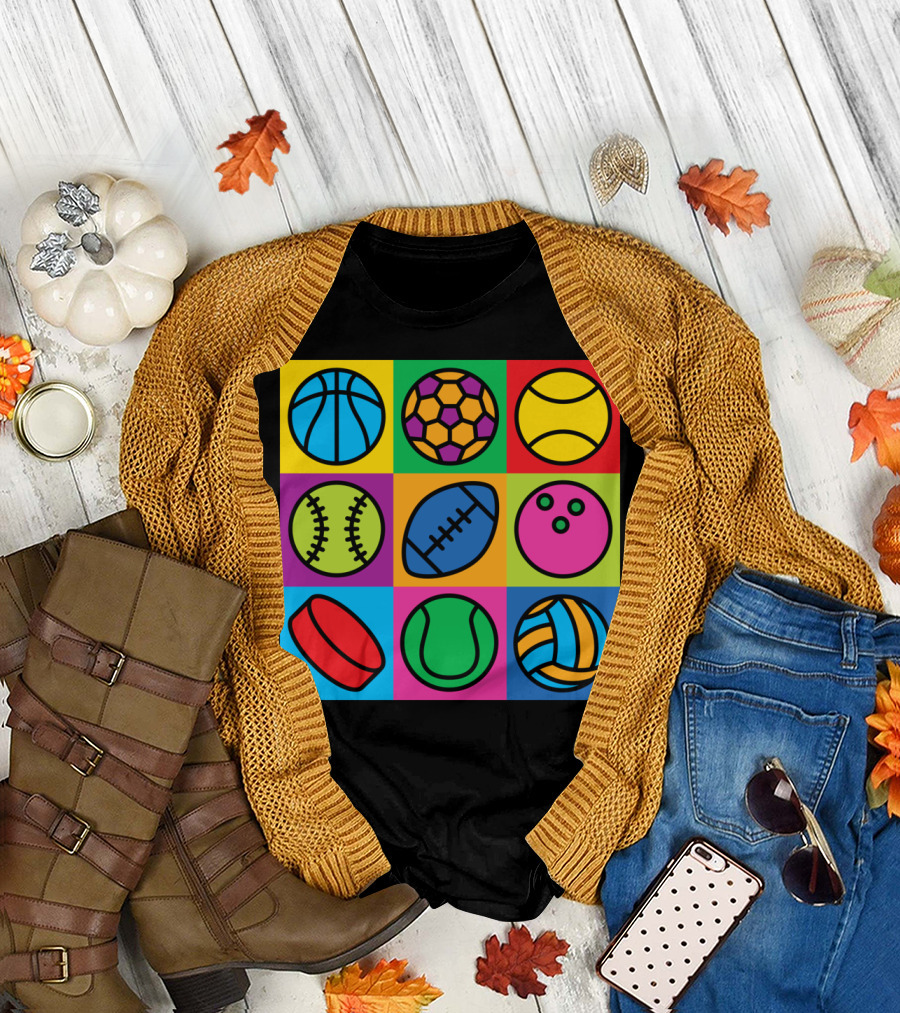 Pop Art Basketball Soccer Tennis Baseball Football Bowling Hockey Volleyball T-Shirt