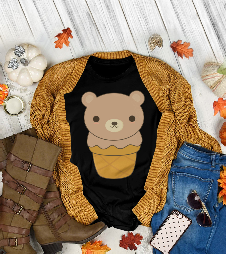 Kawaii Cute Brown Bear Ice Cream Cone T-Shirt