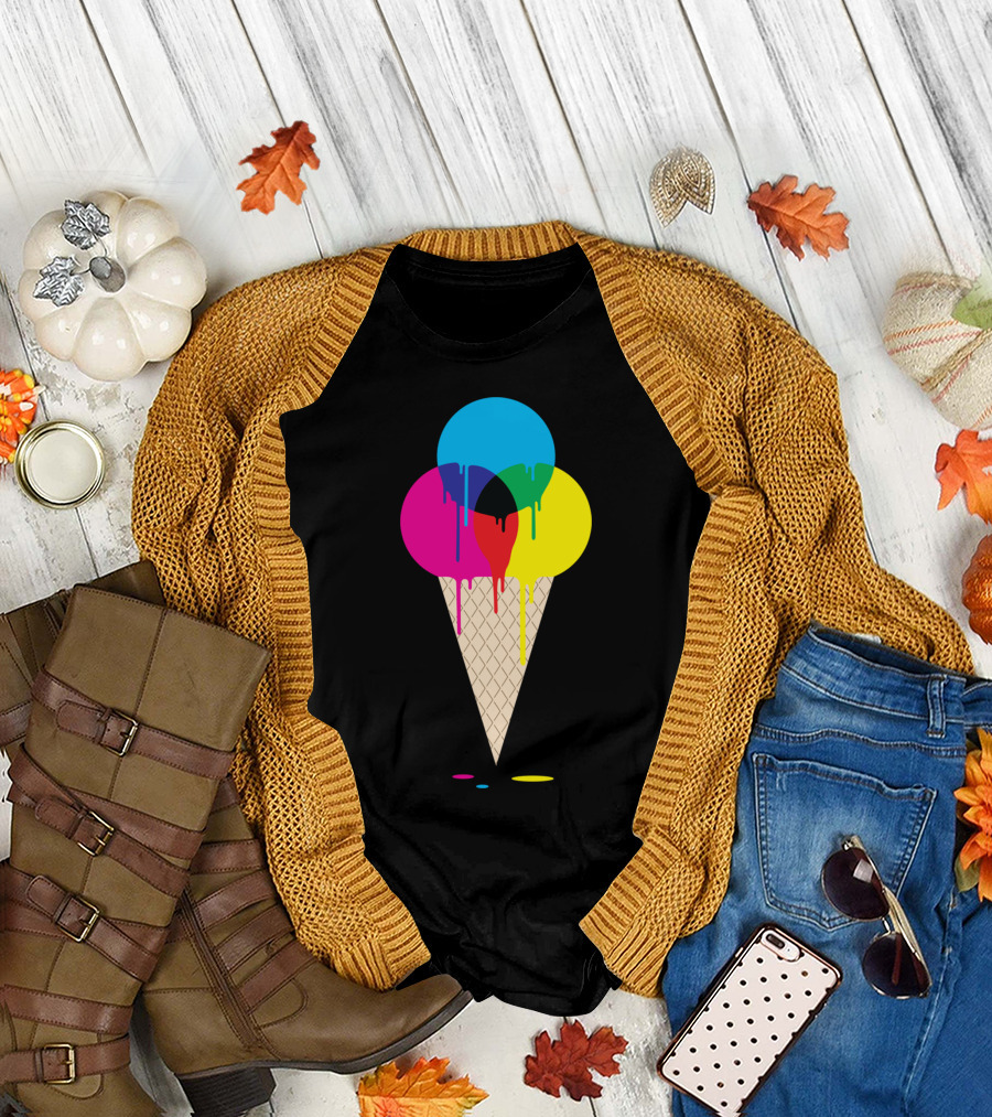 CMYKream Dripping Color Ice Cream Cone T-Shirt