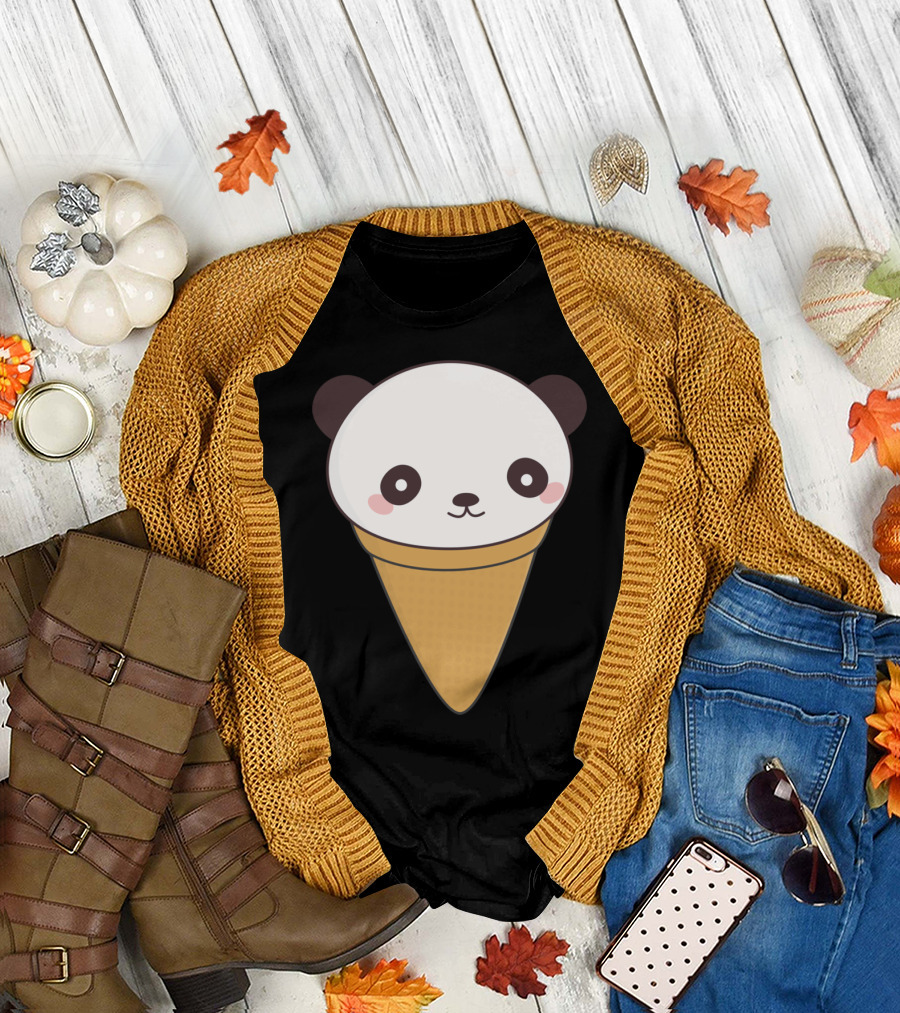 Kawaii Panda Ice Cream Cone Face T-Shirt