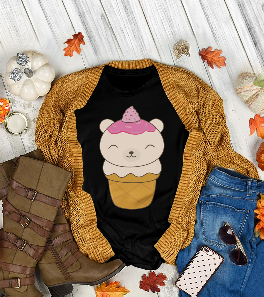 Kawaii Polar Bear Ice Cream Cone Cute Dessert T-Shirt