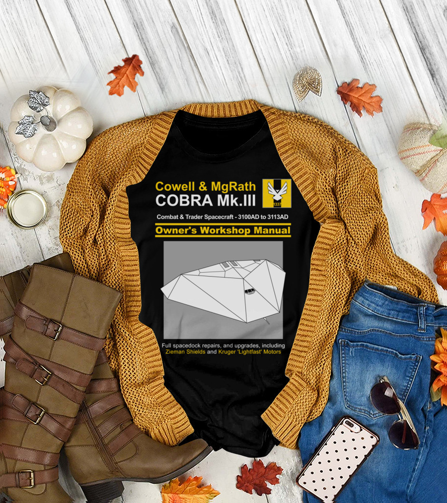 Cobra Mk.III Combat and Trader Spacecraft Manual Cowell and MgRath Owner's Workshop 3100AD to 3113AD Zieman Shields Kruger Lightfast Motors T-Shirt