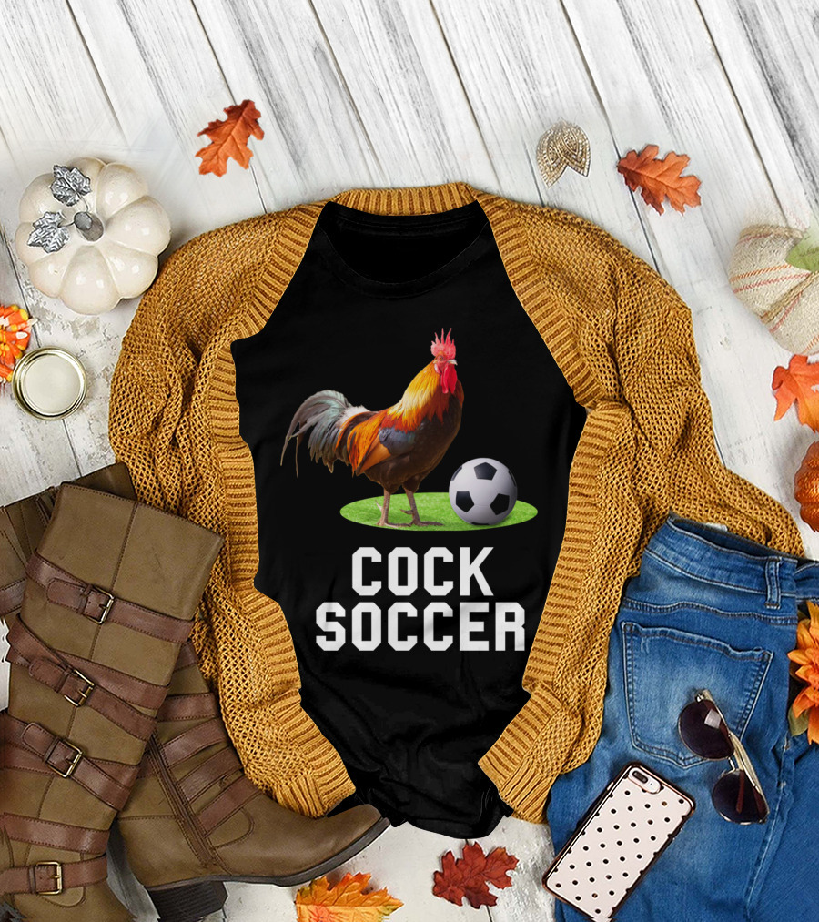 Cock Soccer Rooster and Soccer Ball on Grass T-Shirt