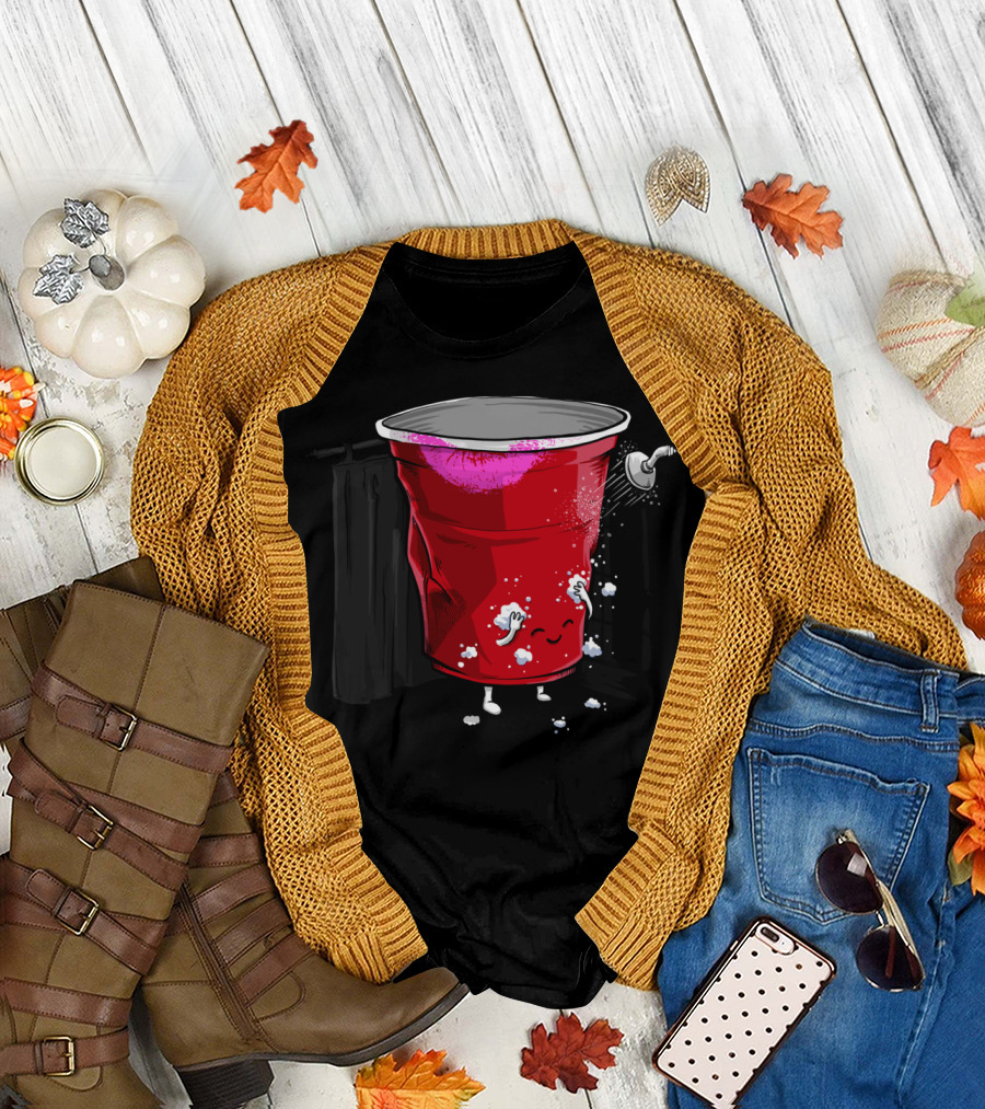 After Party Shower Red Cup with Lipstick Kiss T-Shirt