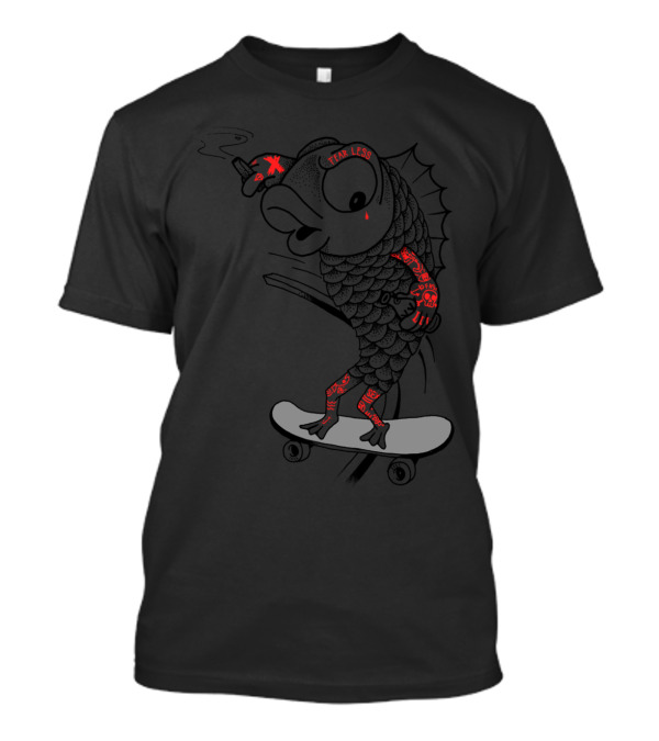 Fear Less Fish Bones Skateboarding Skeleton T-Shirt