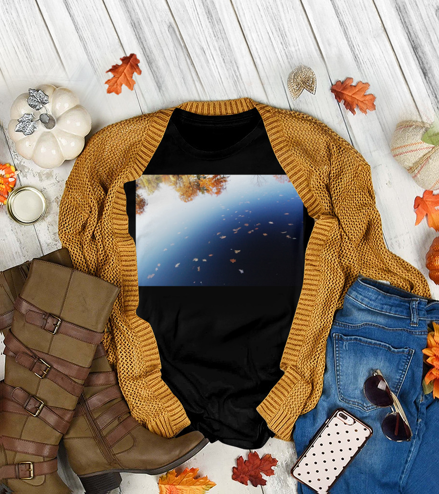 Autumn Reflection Leaves on Water with Trees in Background T-Shirt