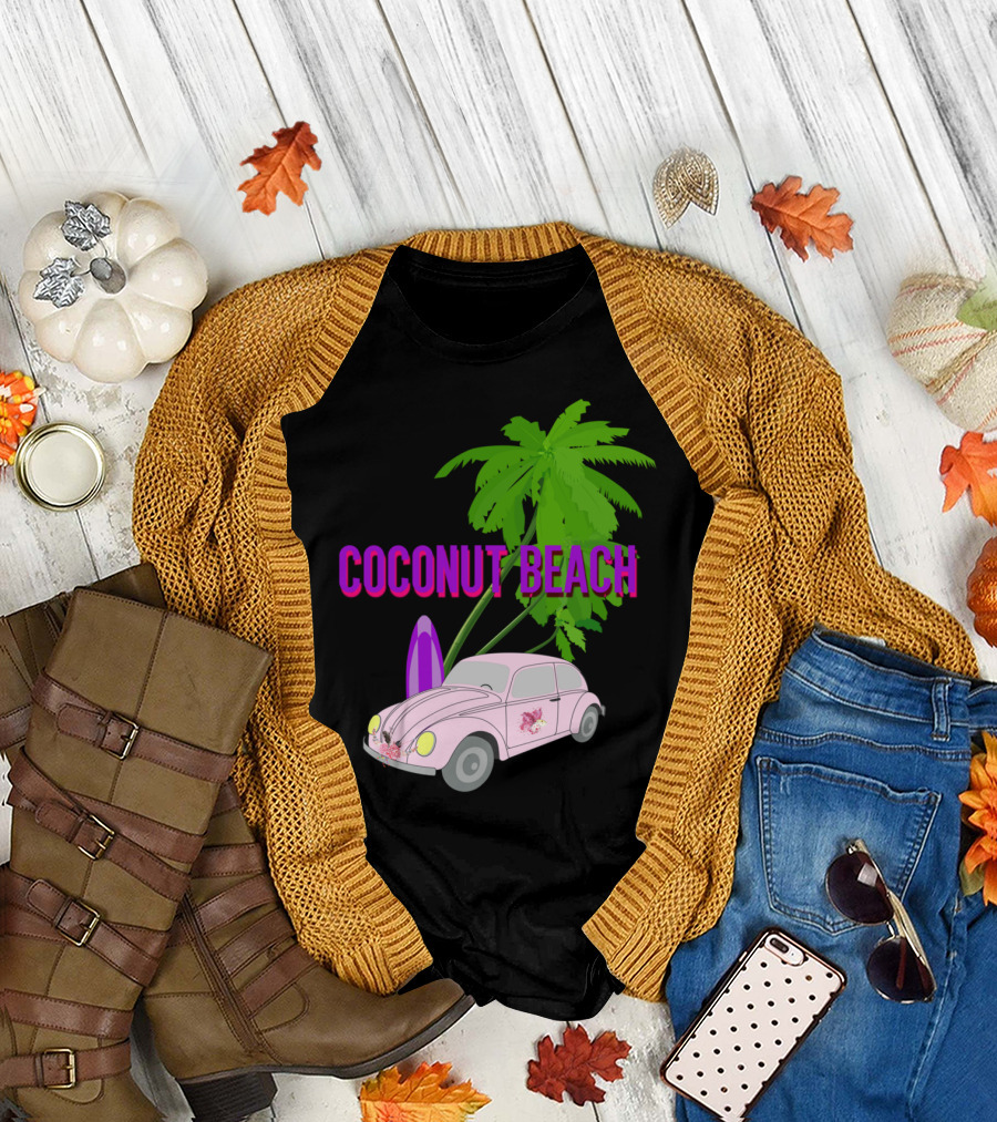 Coconut Beach Palm Tree Car Surfboard T-Shirt
