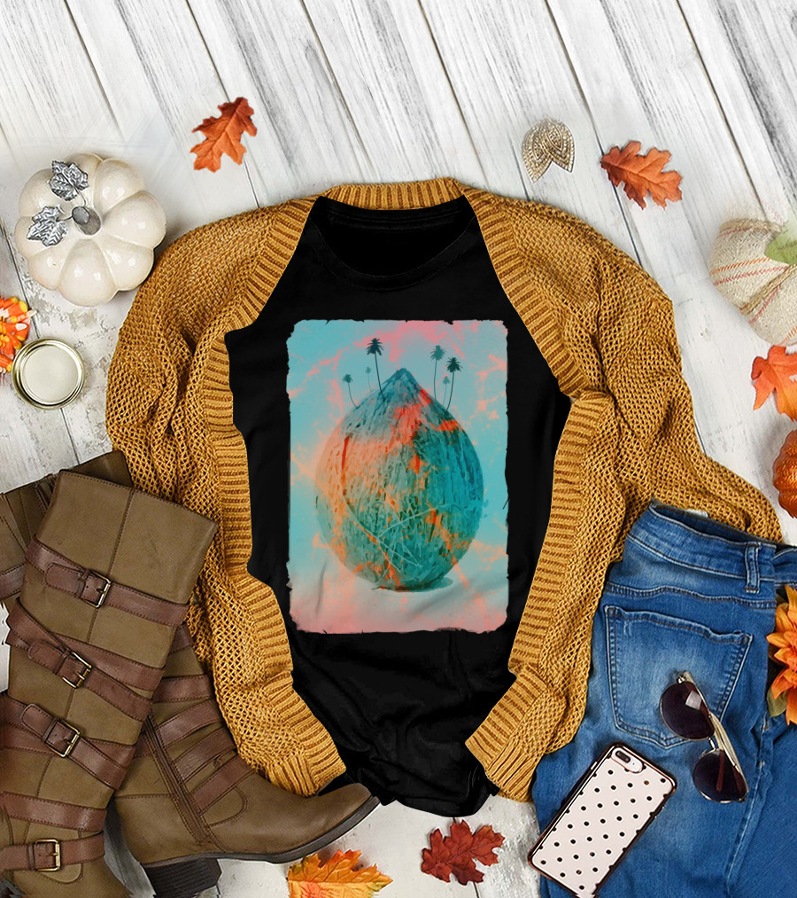 Coconut Mountain Pastel Colored Volca with Palm Trees T-Shirt