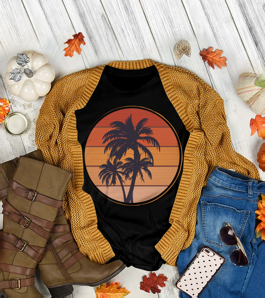 Coconuts Tree Sunset Palm Circle T-Shirt