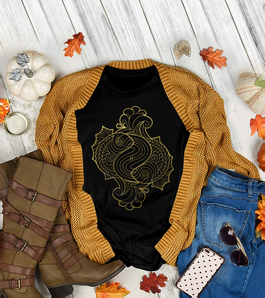 Golden Pisces Ornate Zodiac T-Shirt