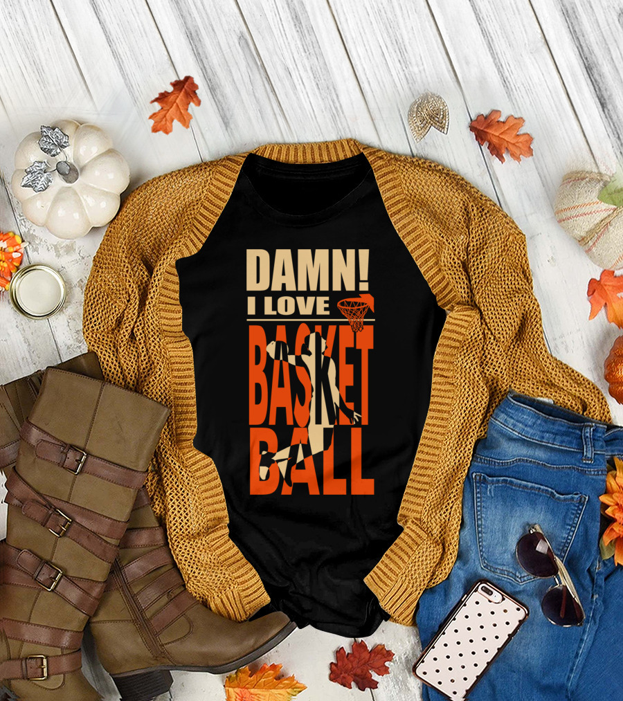 DAMN I LOVE BASKETBALL Dunking Silhouette Hoop T-Shirt