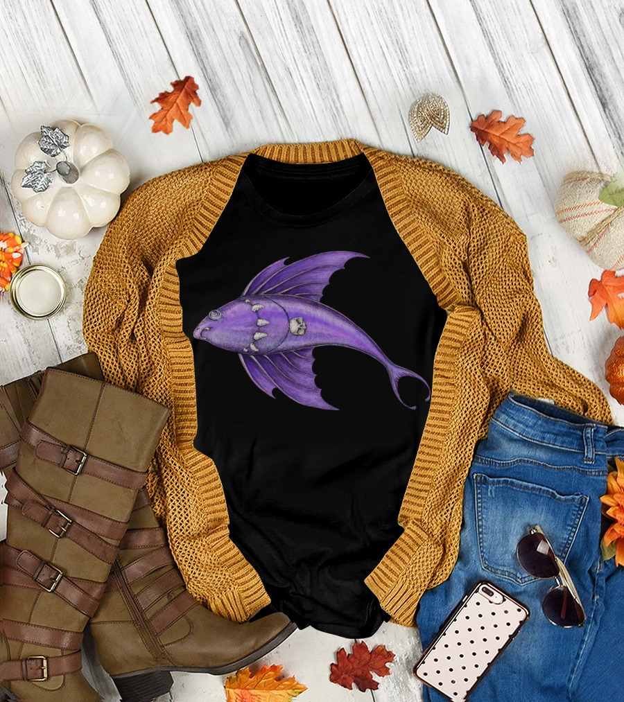The Vampire Fish Purple with Fangs and Skull Details T-Shirt