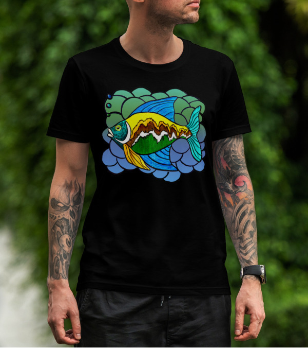 Big Fish Colorful Abstract Ocean T-Shirt