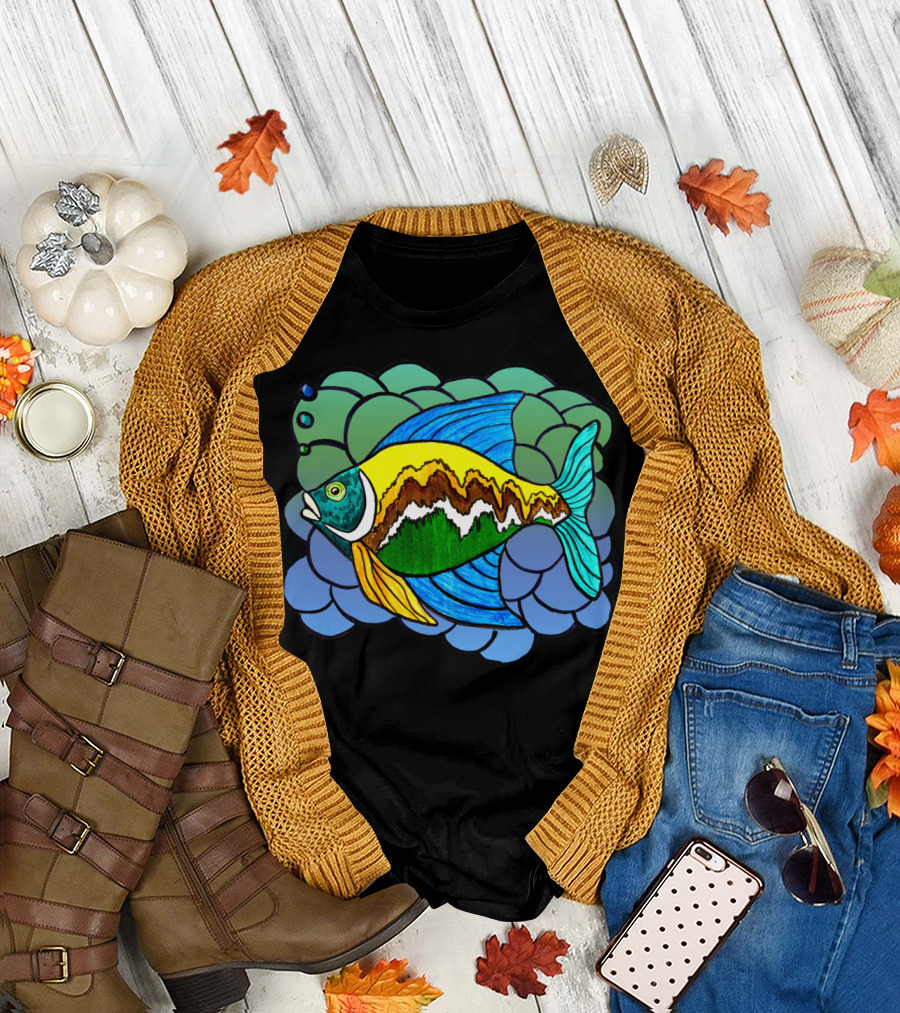 Big Fish Colorful Abstract Ocean T-Shirt