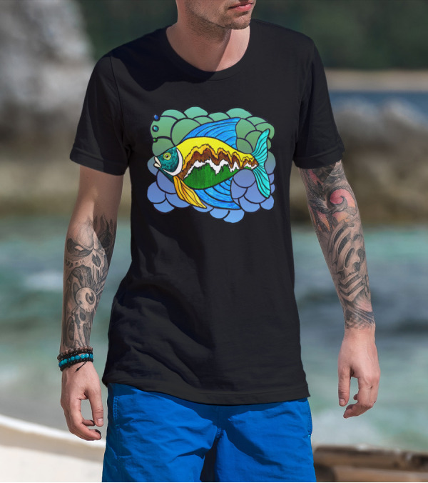 Big Fish Colorful Abstract Ocean T-Shirt