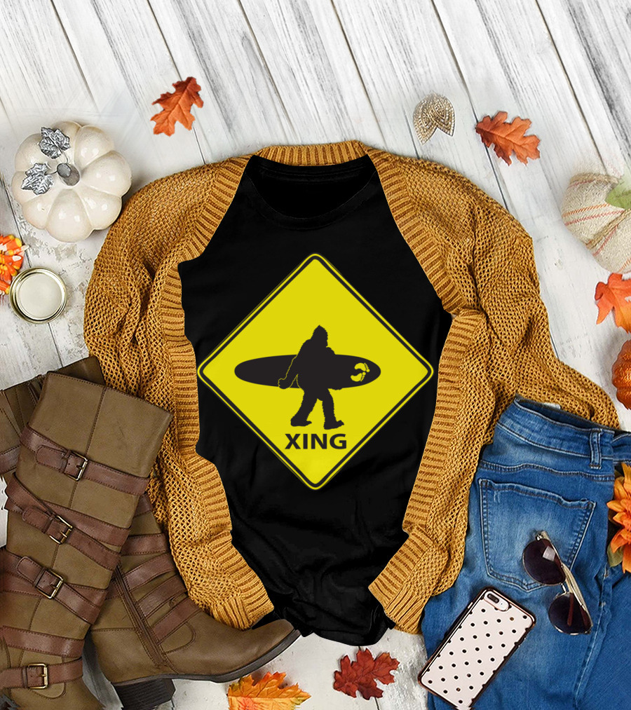 Big Foot Surf Crossing Xing Warning Sign T-Shirt