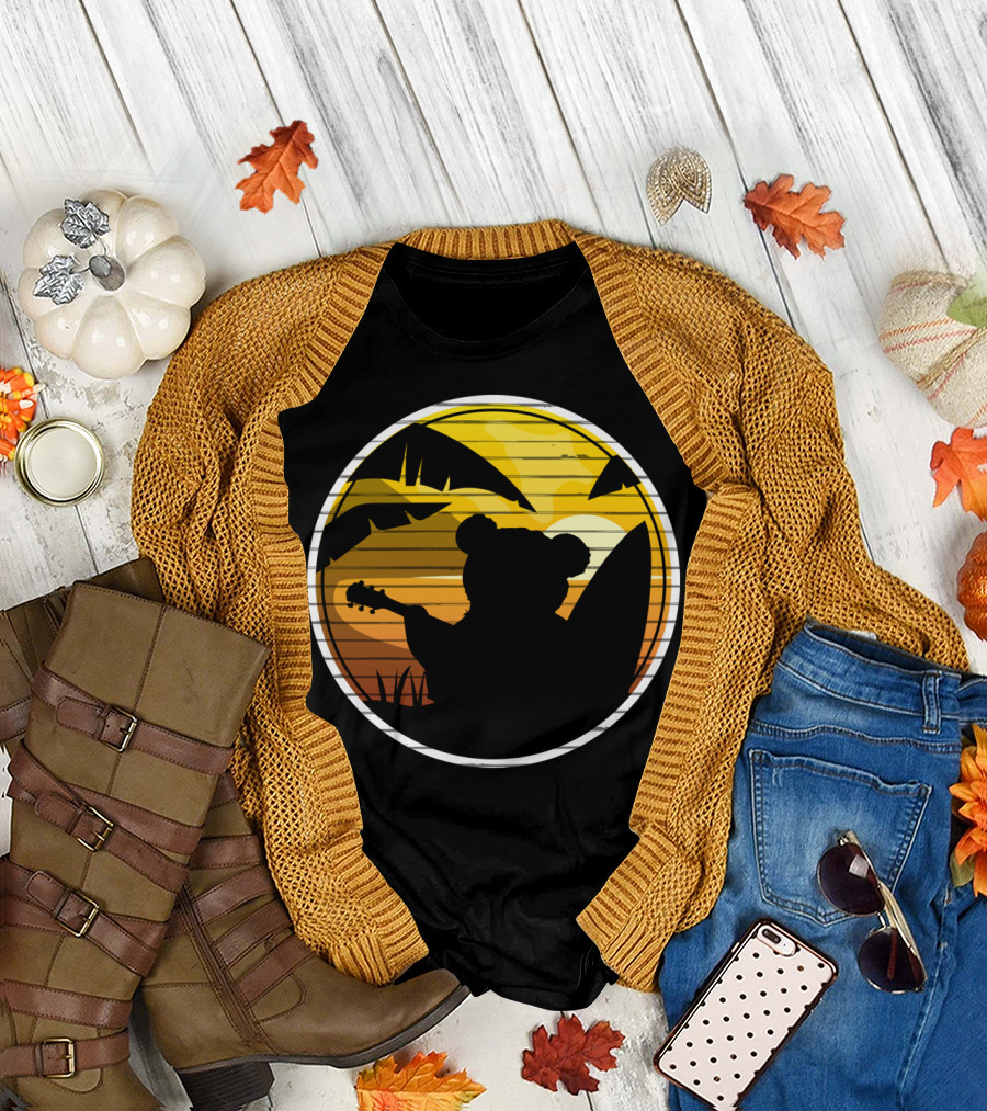 Good Vibes Music Surf Bear Sunset Tropical T-Shirt