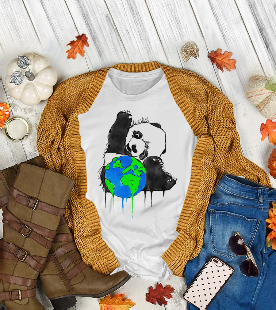 Earth Day Panda Hugging Melting Earth T-Shirt