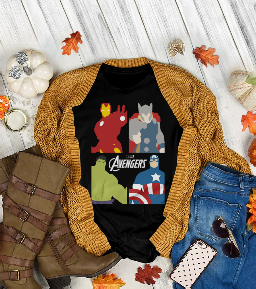 Marvel Avengers Minimal Heroes Iron Man Thor Hulk Captain America T-Shirt