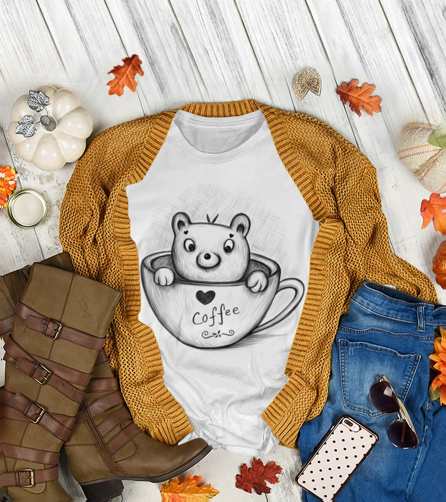Coffee Bear in Cup with Heart T-Shirt