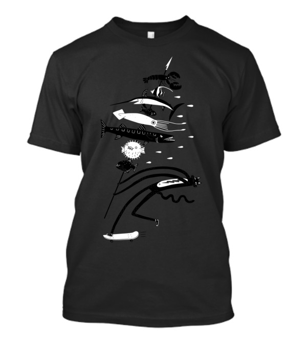 Fish Kabob Skateboarding Creature With Sea Creatures Stack T-Shirt