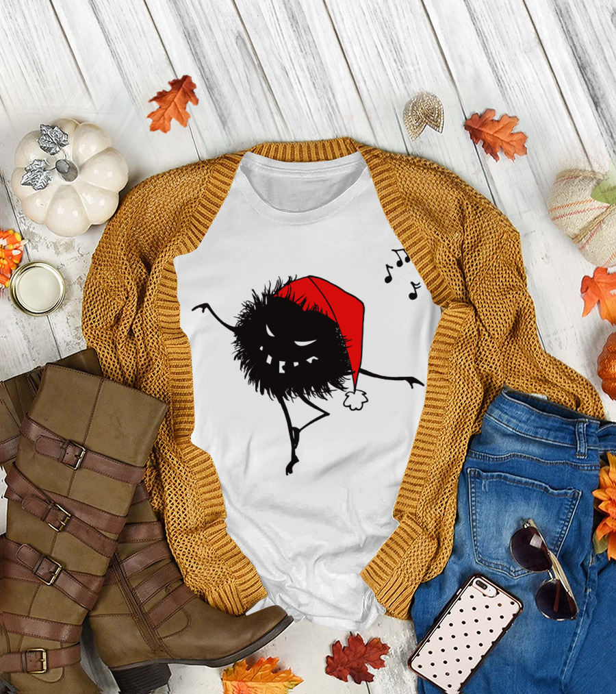 Dancing Evil Christmas Bug Santa Hat Music Notes T-Shirt
