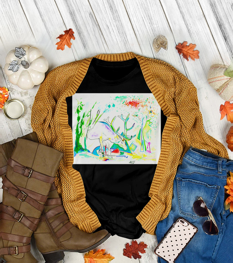 This Is Why I Am Vegetarian Abstract Colorful Deer T-Shirt